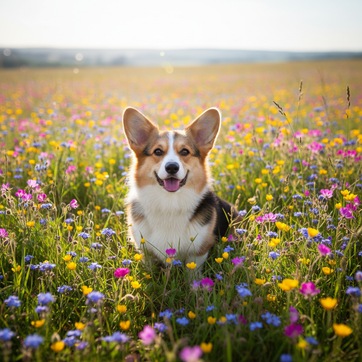 Corgi in flowers